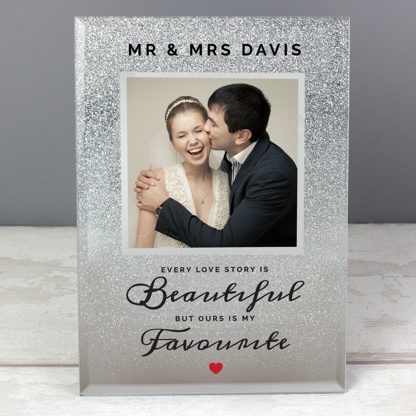 Personalised Every Love Story Is Beautiful 4x4 Glitter Glass Photo Frame: 1 - Photo Frames By Gift Moments