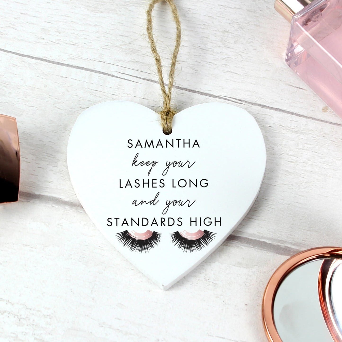Personalised Eyelash Wooden Heart Decoration: 1 - Decorations By Gift Moments