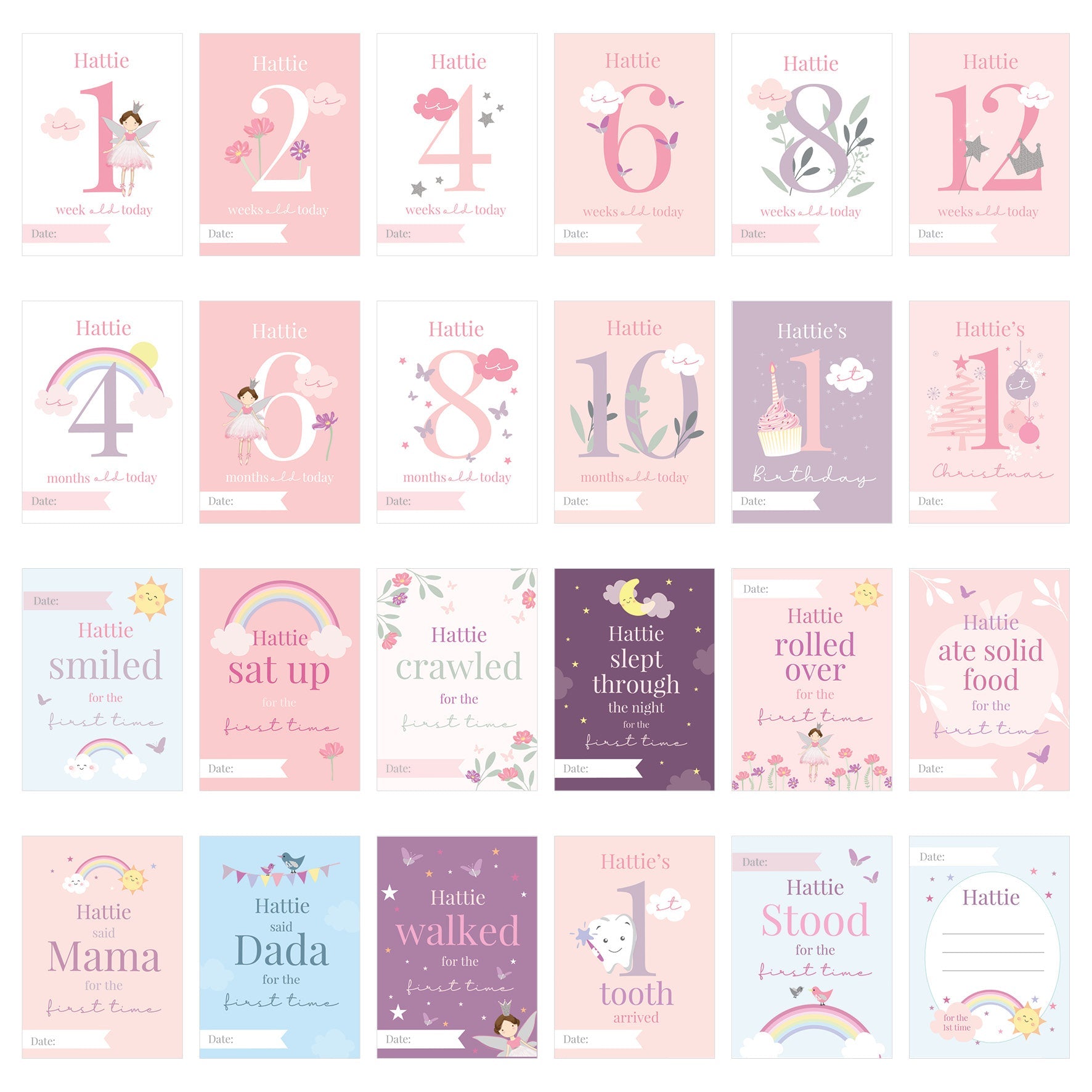 Personalised Fairy Princess Baby Milestone Cards: 5 - Keepsakes By Gift Moments