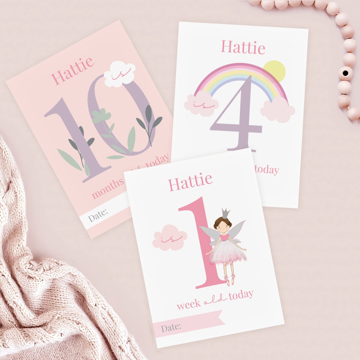Personalised Fairy Princess Baby Milestone Cards: 2 - Keepsakes By Gift Moments