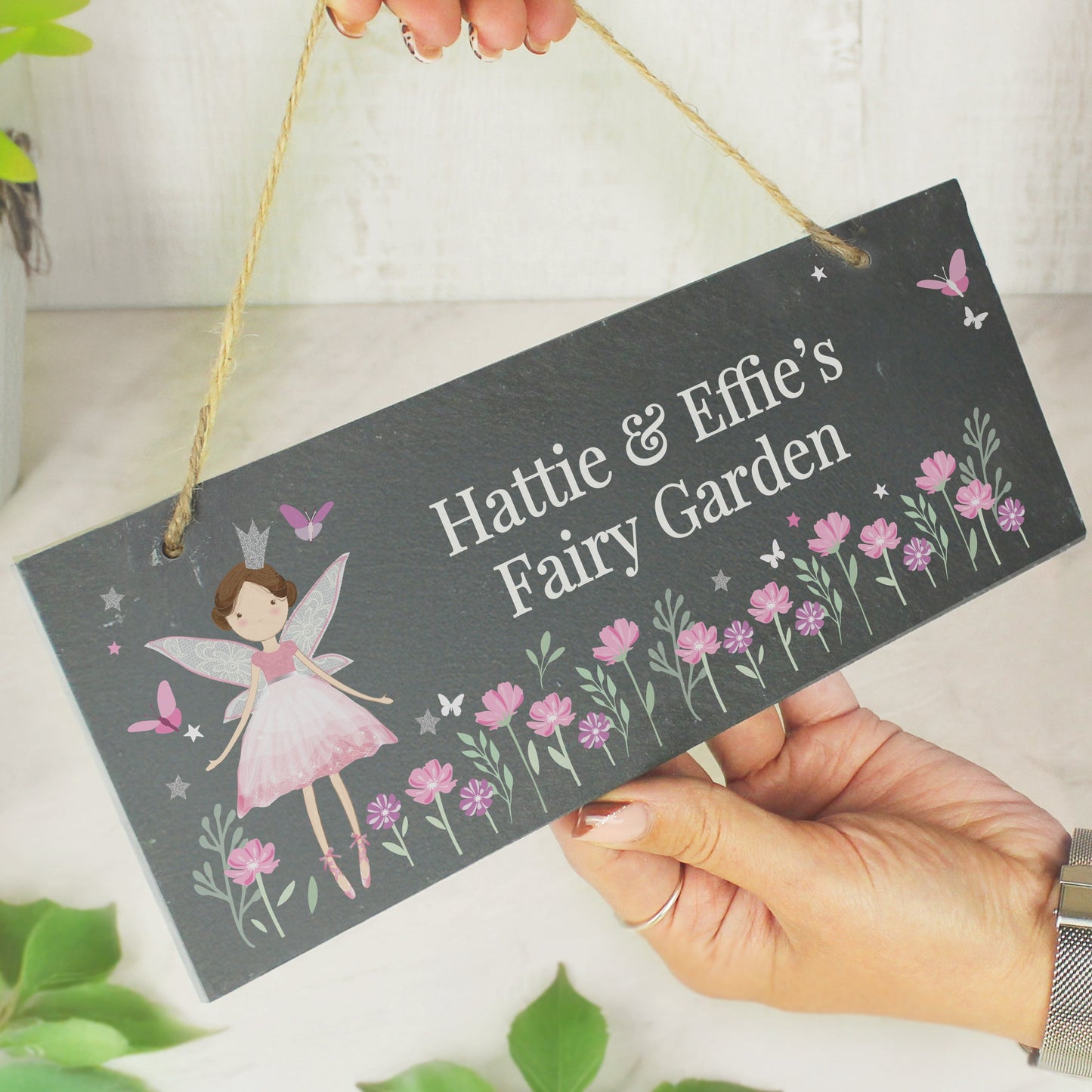 Personalised Fairy Princess Garden Hanging Slate Sign: 1 - Signs & Plaques By Gift Moments