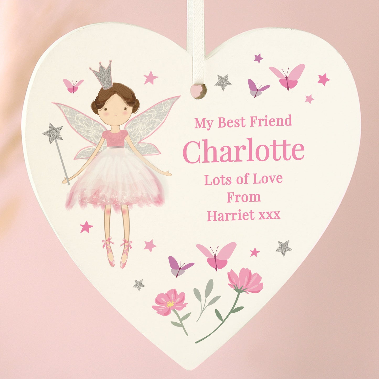 Personalised Fairy Princess Hanging Heart Decoration: 3 - Decorations By Gift Moments
