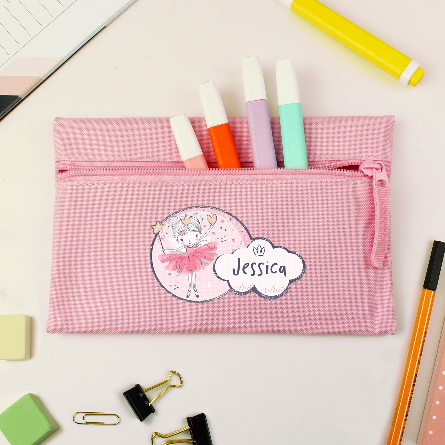 Personalised Fairy Princess Pink Pencil Case: 4 - Pencil Cases & Sets By Gift Moments