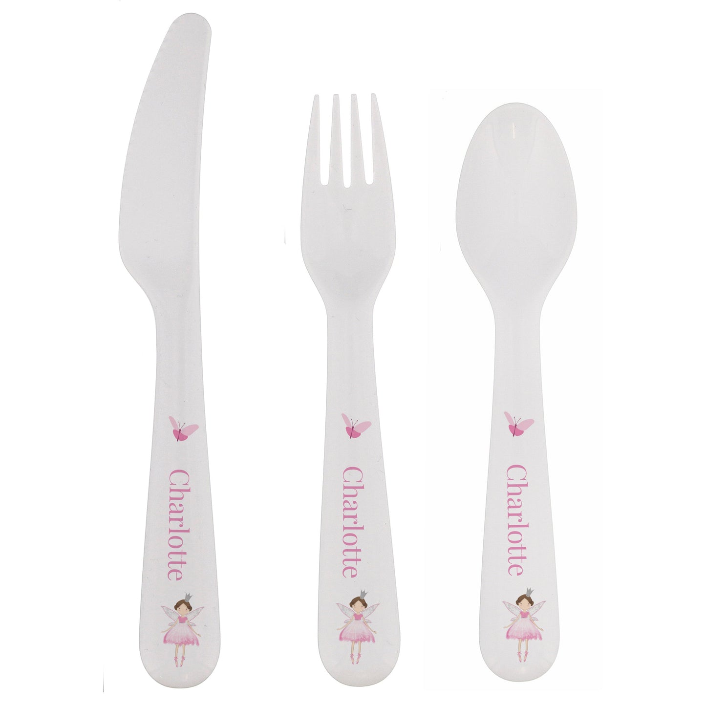 Personalised Fairy Princess Plastic Cutlery Set: 4 - Cutlery Sets By Gift Moments