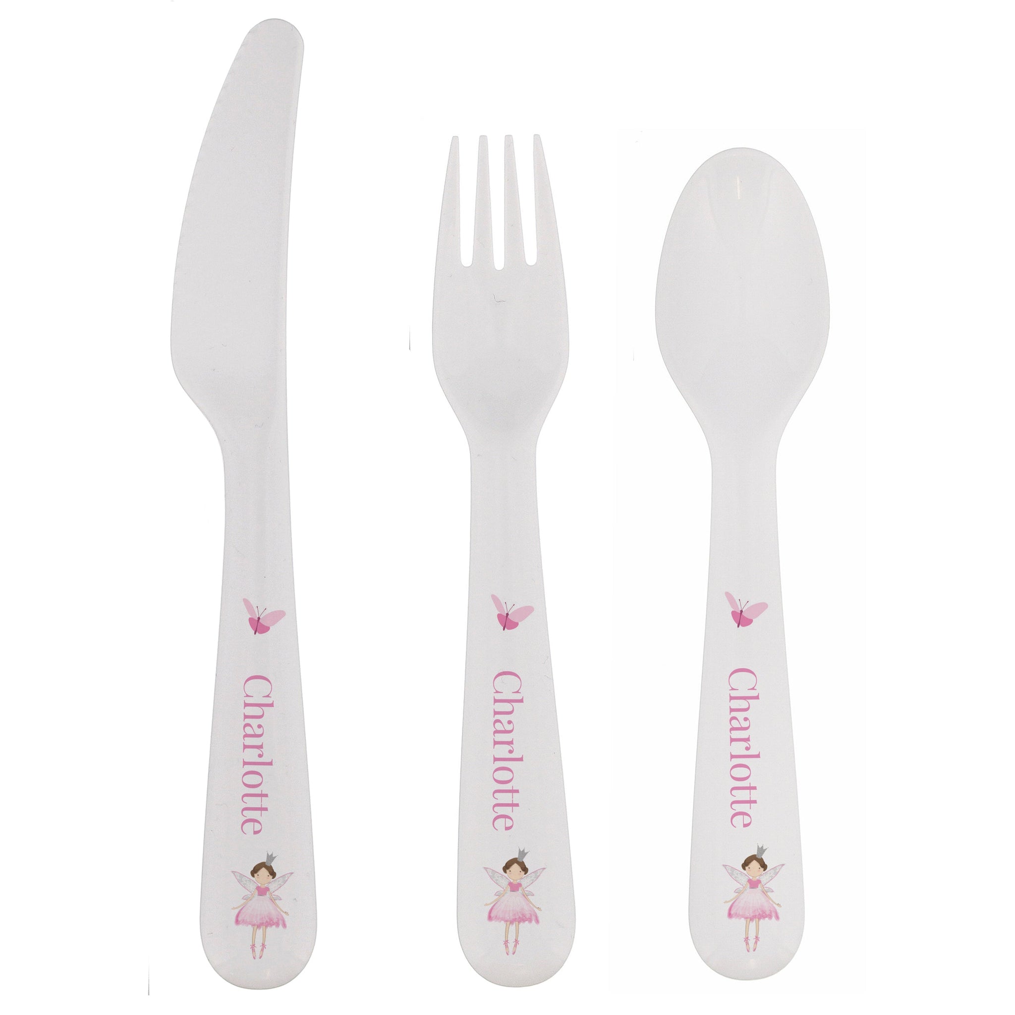 Personalised Fairy Princess Plastic Cutlery Set: 4 - Cutlery Sets By Gift Moments