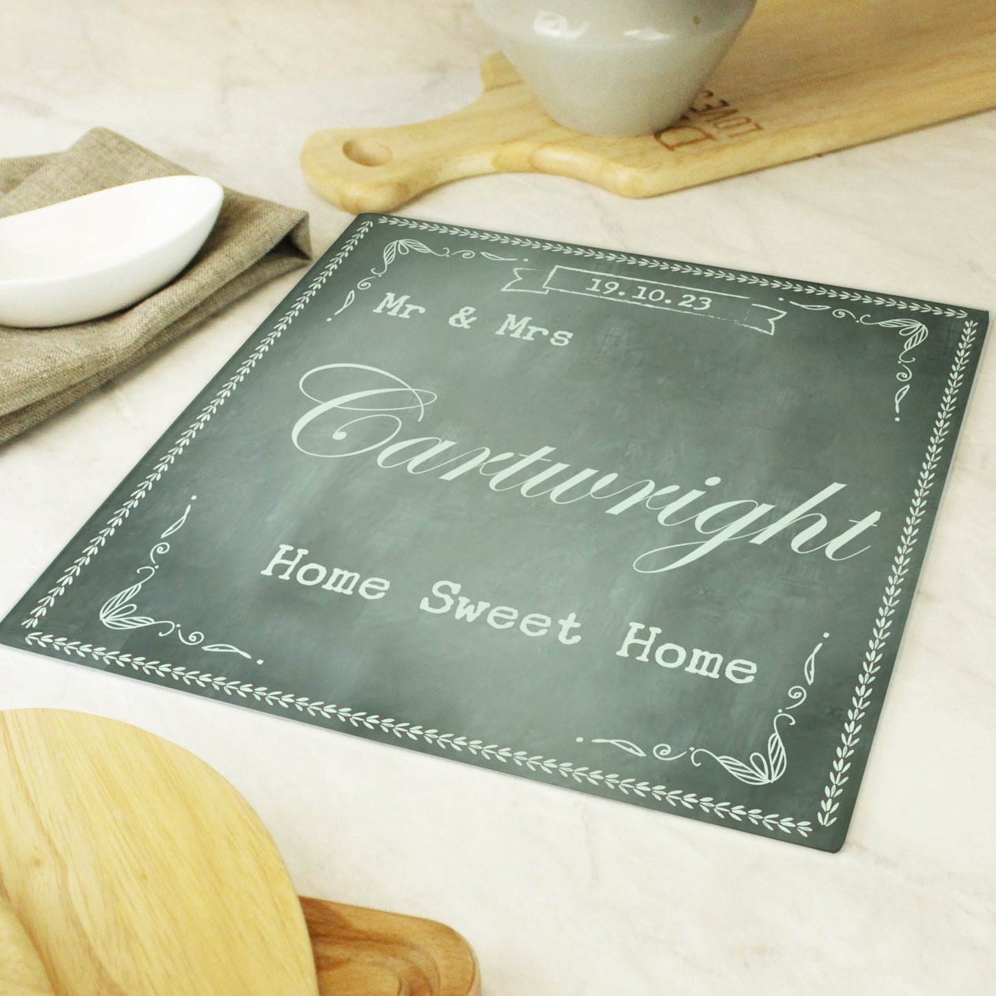 Personalised Family Chalk Glass Chopping Board/Worktop Saver: 2 - Chopping Boards By Gift Moments