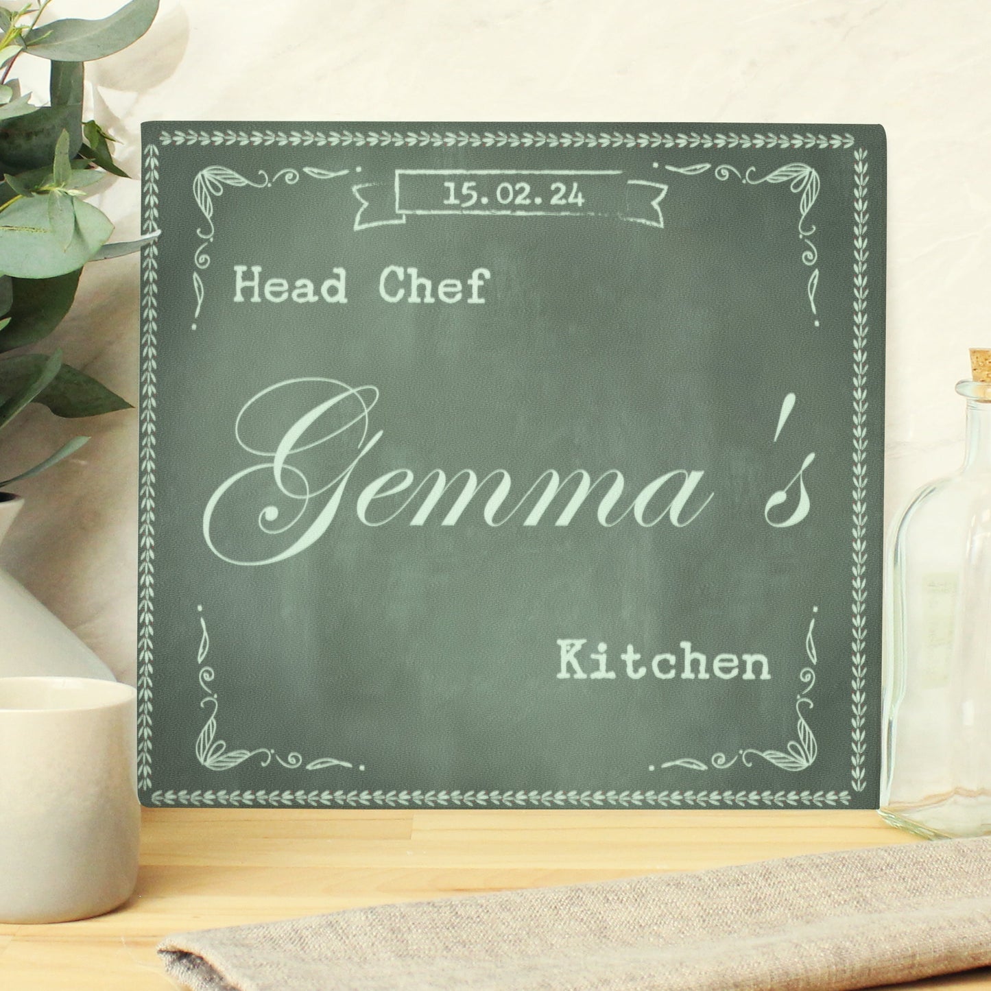 Personalised Family Chalk Glass Chopping Board/Worktop Saver: 6 - Chopping Boards By Gift Moments