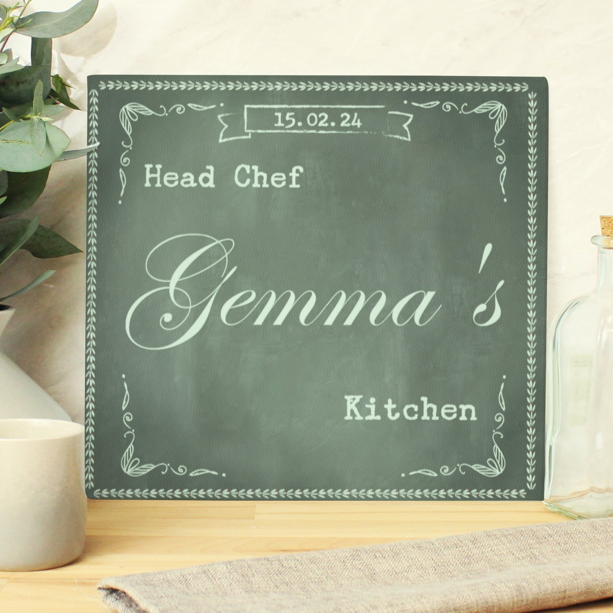 Personalised Family Chalk Glass Chopping Board/Worktop Saver: 6 - Chopping Boards By Gift Moments