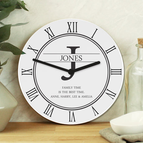 Personalised Family Name & Initial Wooden Clock: 2 - Clocks By Gift Moments