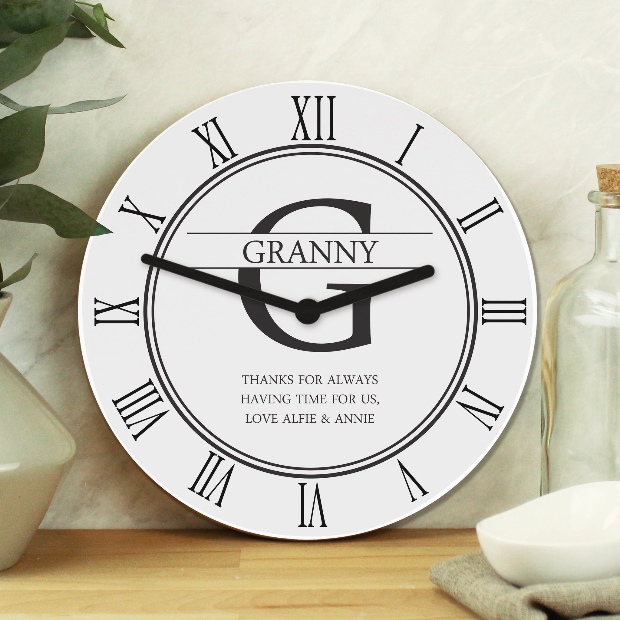 Personalised Family Name & Initial Wooden Clock: 5 - Clocks By Gift Moments