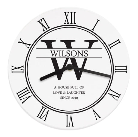 Personalised Family Name & Initial Wooden Clock: 6 - Clocks By Gift Moments