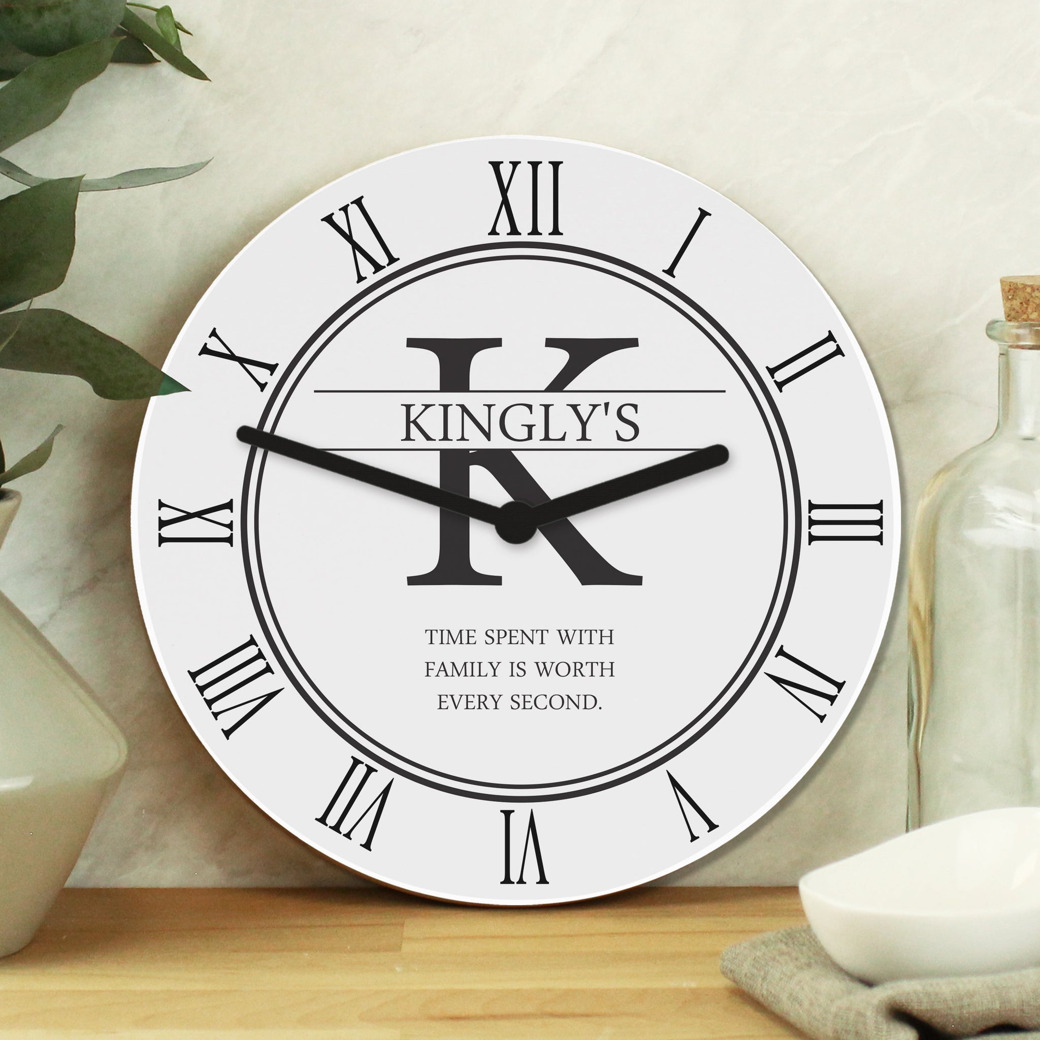 Personalised Family Name & Initial Wooden Clock: 1 - Clocks By Gift Moments