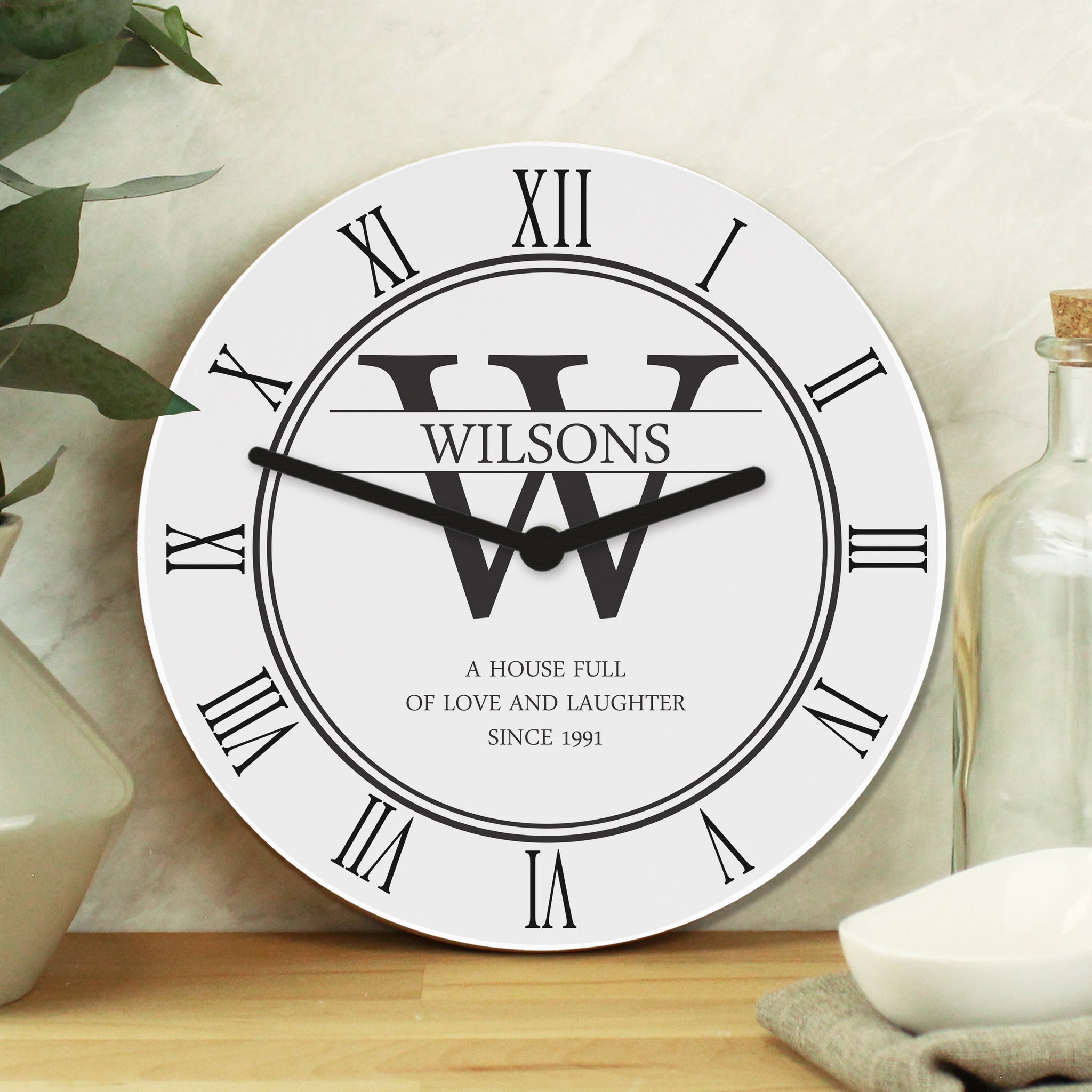 Personalised Family Name & Initial Wooden Clock: 3 - Clocks By Gift Moments