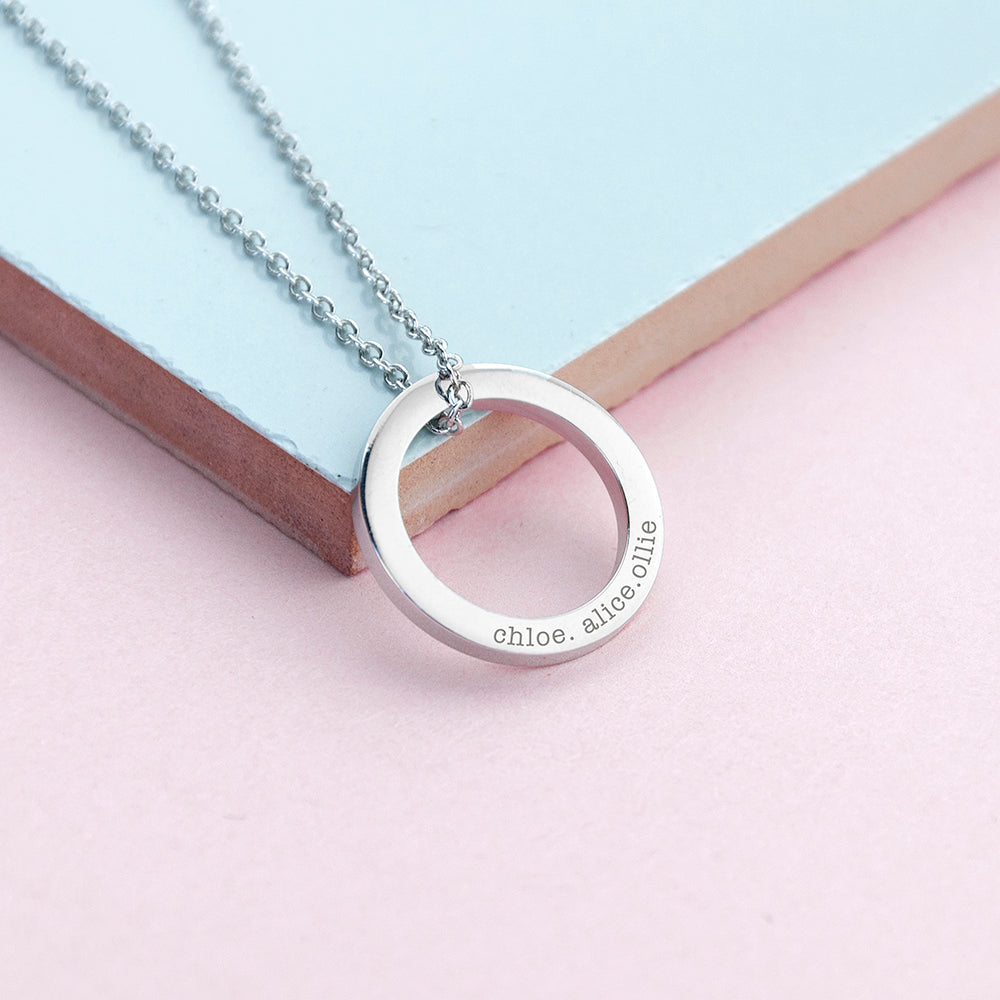 Personalised Family Ring Necklaces: 3 - Silver - Necklaces By Gift Moments