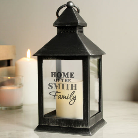 Personalised The Family Rustic Black Lantern: 2 - LED Lighting By Gift Moments