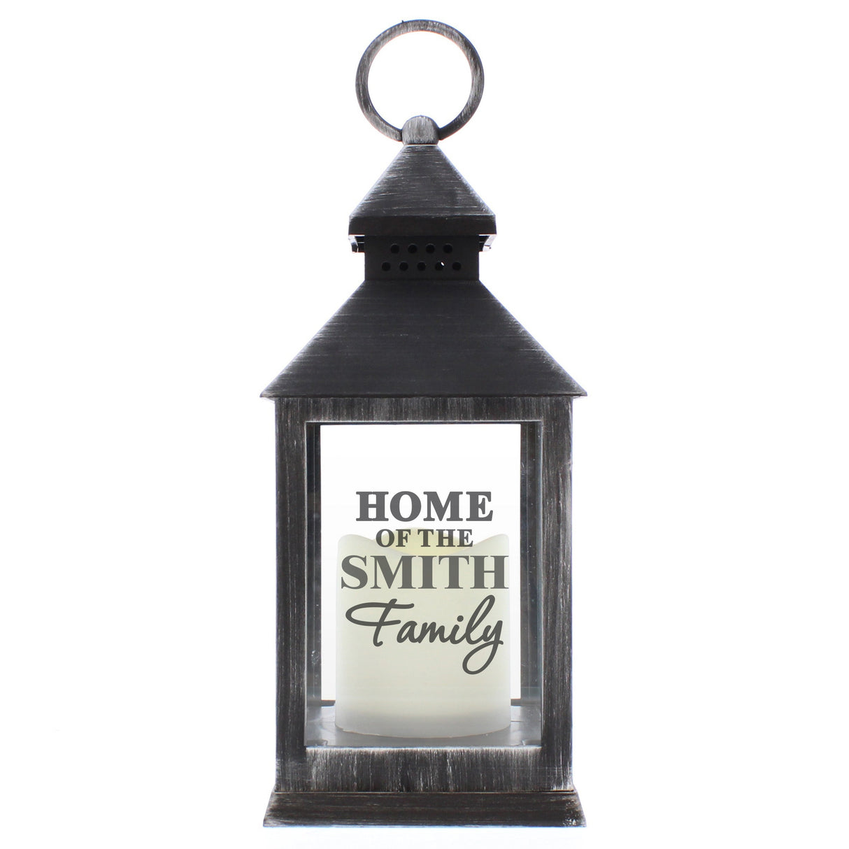 Personalised The Family Rustic Black Lantern: 4 - LED Lighting By Gift Moments