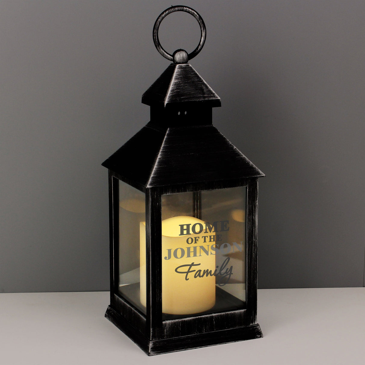 Personalised The Family Rustic Black Lantern: 6 - LED Lighting By Gift Moments