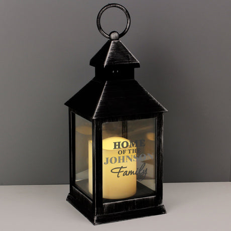 Personalised The Family Rustic Black Lantern: 6 - LED Lighting By Gift Moments