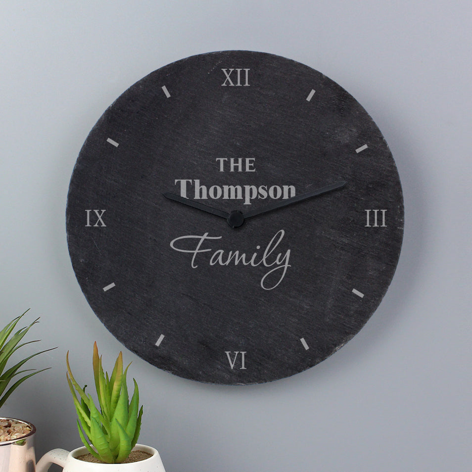 Personalised Family Slate Clock: 2 - Clocks By Gift Moments