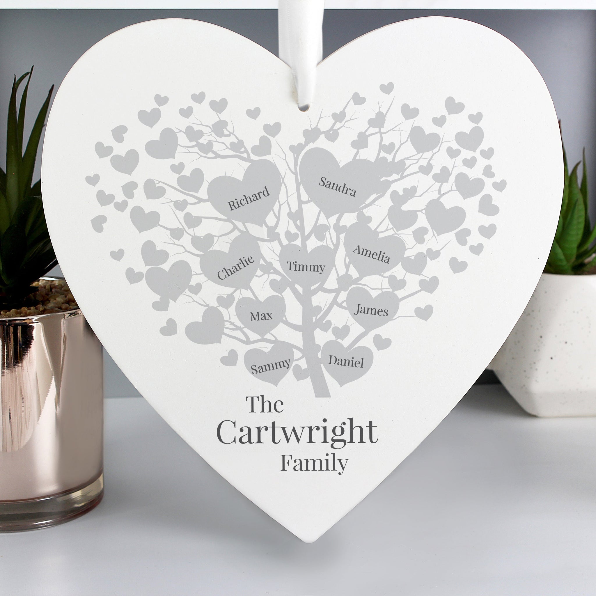 Personalised Family Tree Large Wooden Heart: 1 - Decorations By Gift Moments