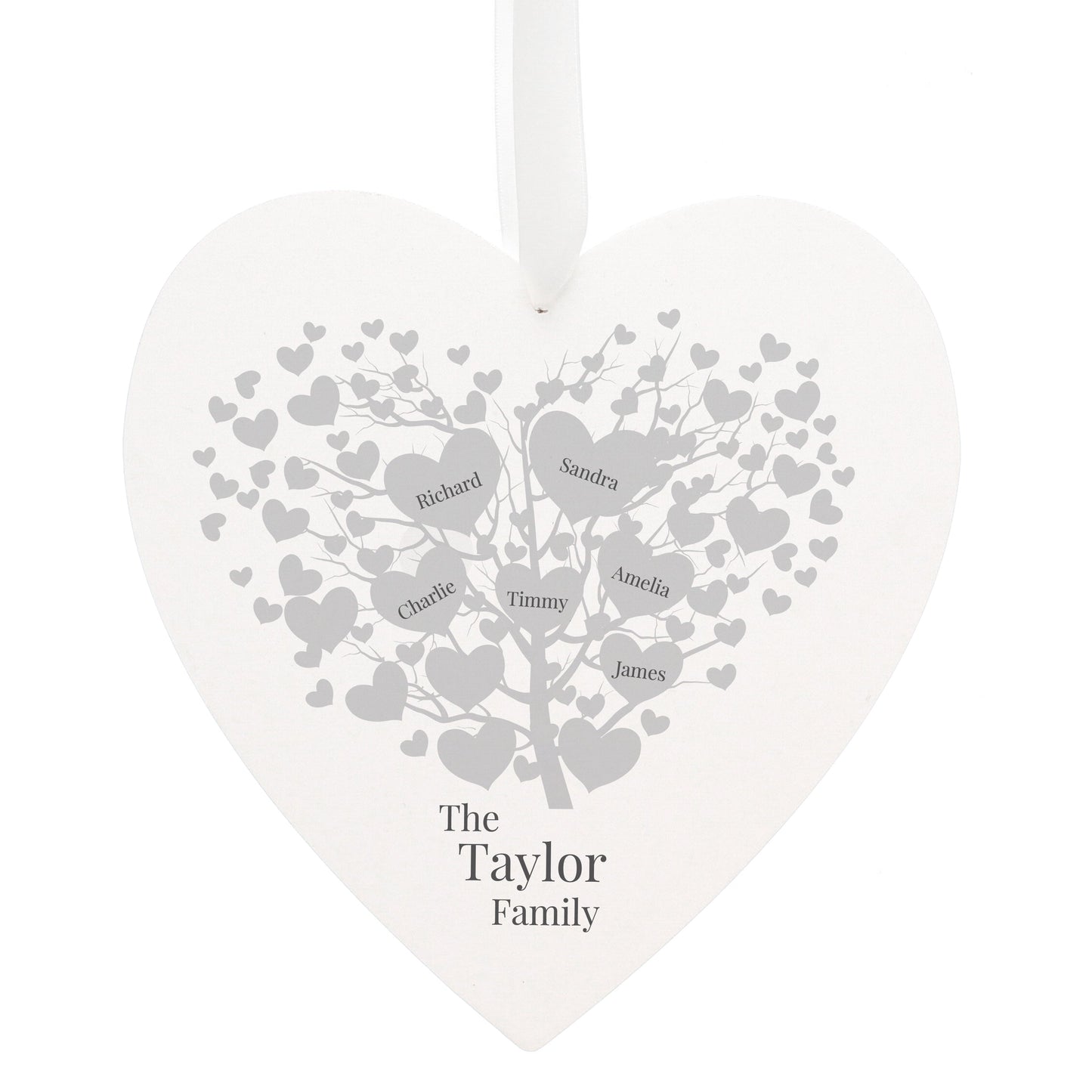 Personalised Family Tree Large Wooden Heart: 2 - Decorations By Gift Moments