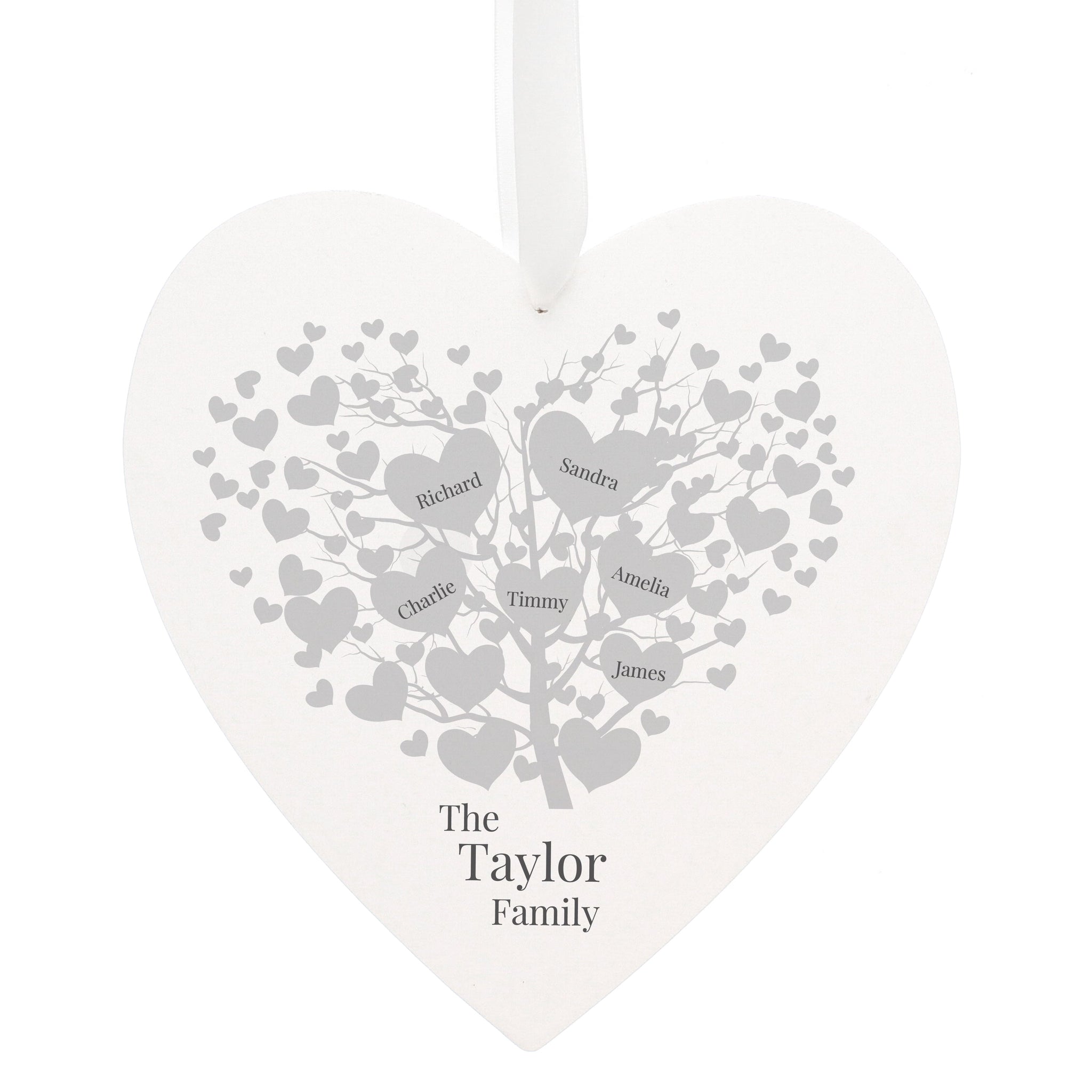 Personalised Family Tree Large Wooden Heart: 2 - Decorations By Gift Moments