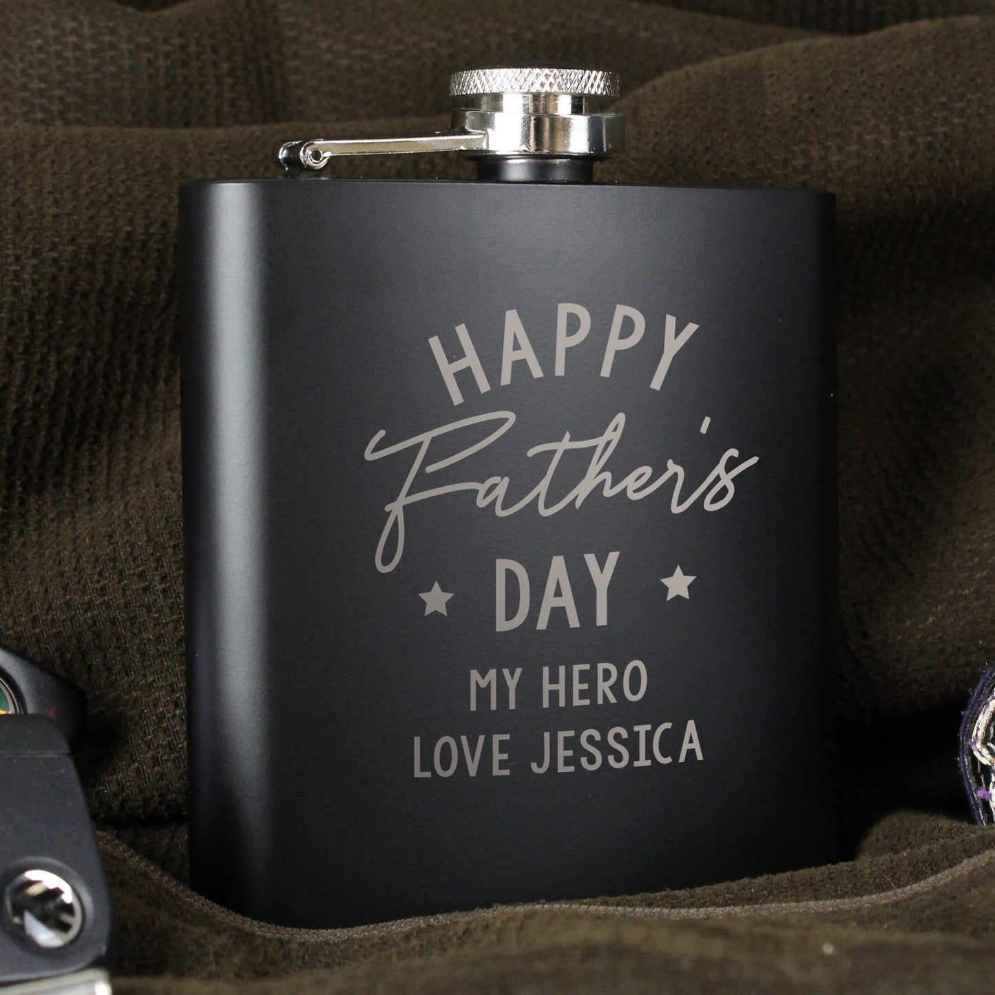 Personalised Father’s Day Black Hip Flask: 1 - Hip Flasks By Gift Moments
