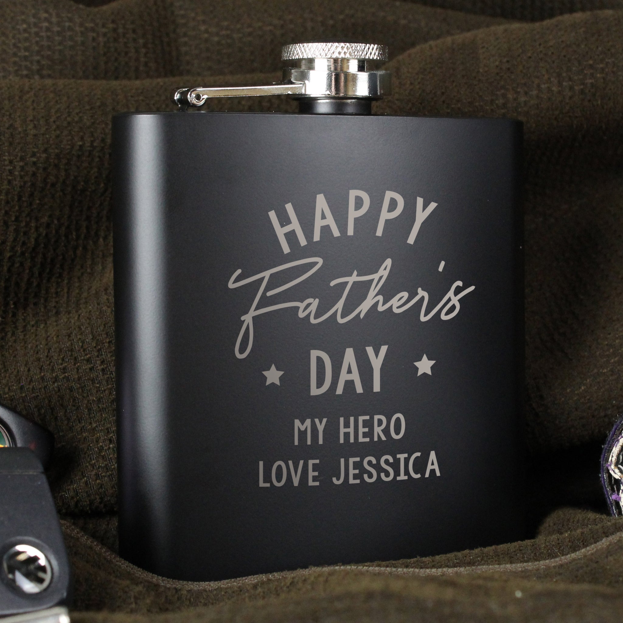 Personalised Father’s Day Black Hip Flask: 1 - Hip Flasks By Gift Moments