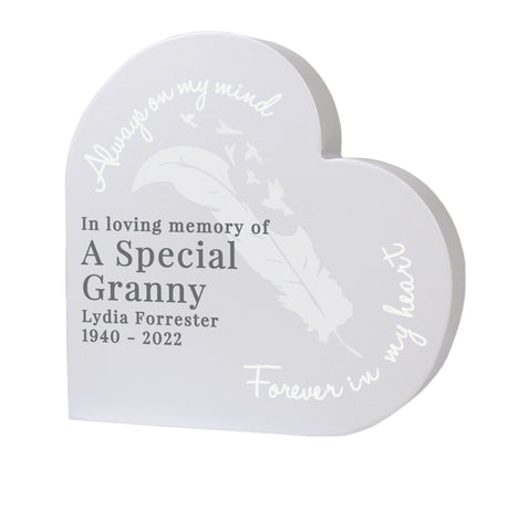 Personalised Feather Free Standing Heart Ornament: 5 - Memorials By Gift Moments