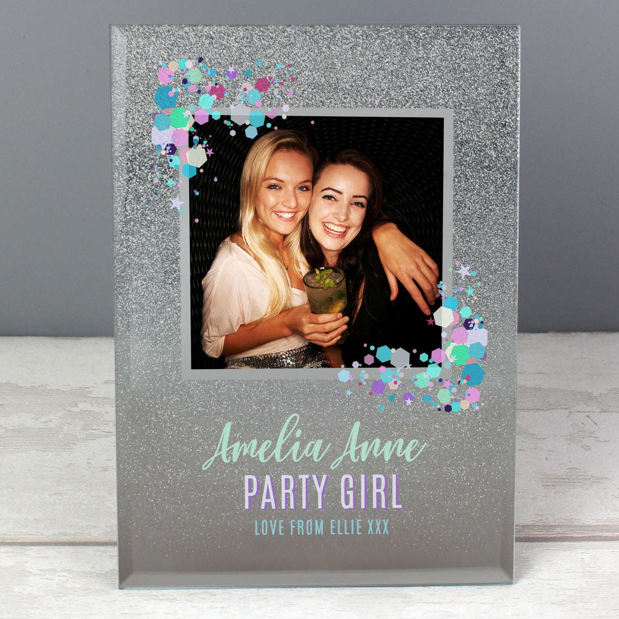 Personalised Festival Style 4x4 Glitter Glass Photo Frame: 2 - Photo Frames By Gift Moments