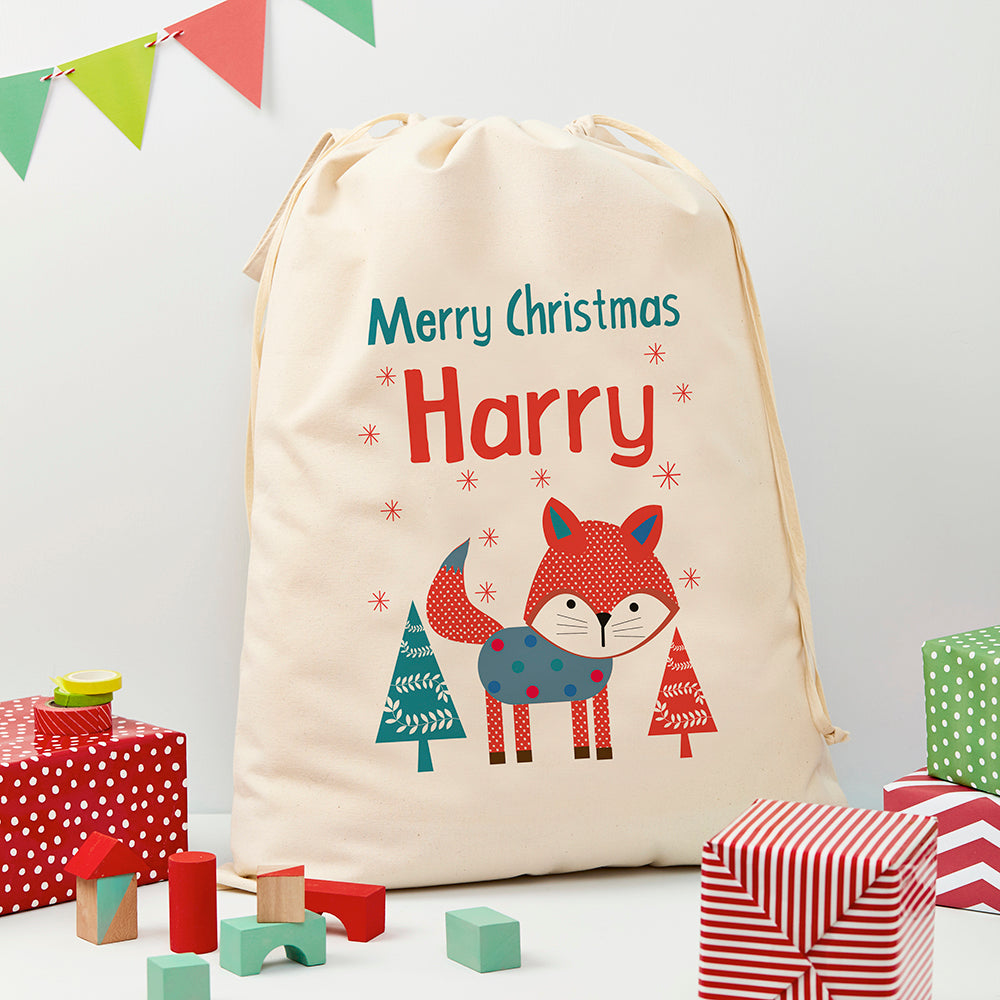 Personalised Festive Fox Christmas Sack - Shop Christmas Sacks At Gift Moments - 1