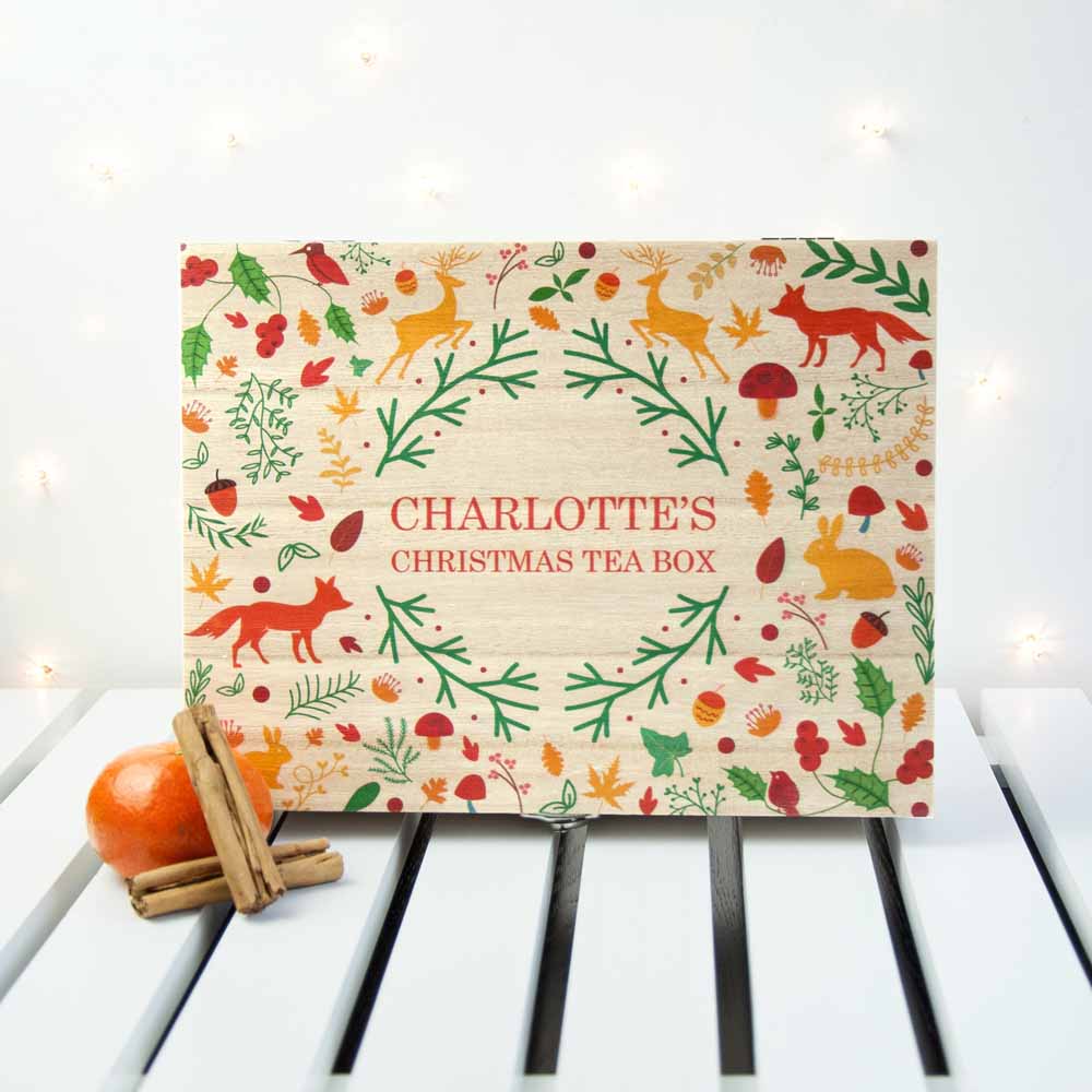 Personalised Festive Woodland Christmas Tea Box Selection: 3 Tea Boxes By Gift Moments