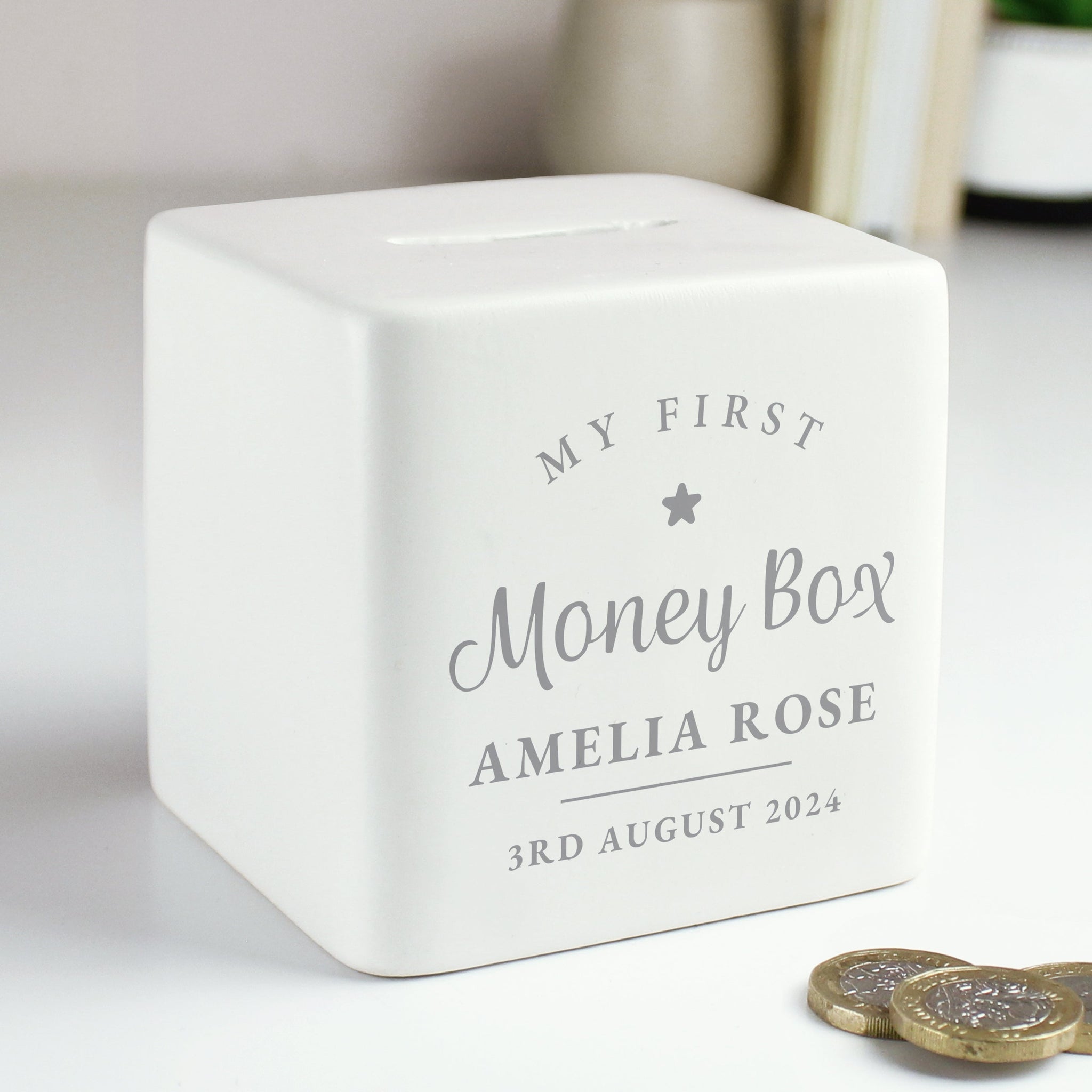 Personalised My First Ceramic Square Money Box: 1 - Money Boxes By Gift Moments