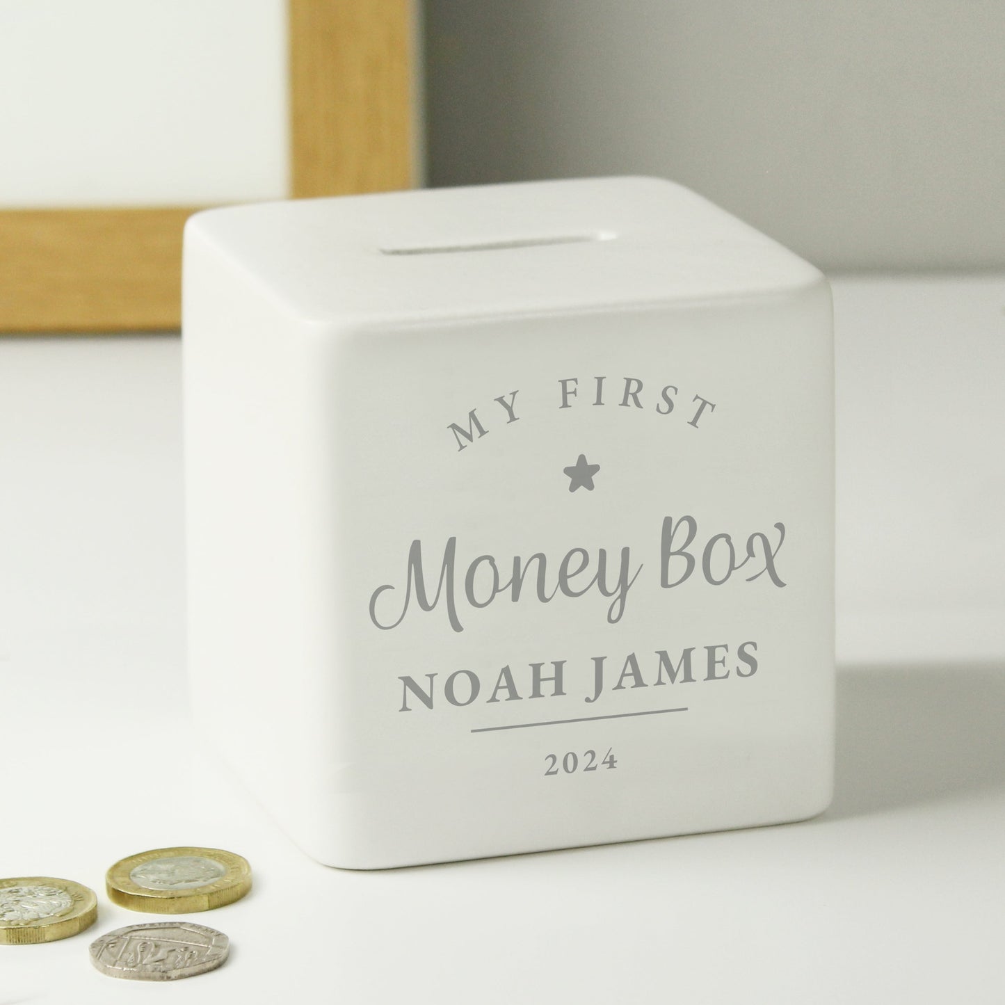 Personalised My First Ceramic Square Money Box: 2 - Money Boxes By Gift Moments