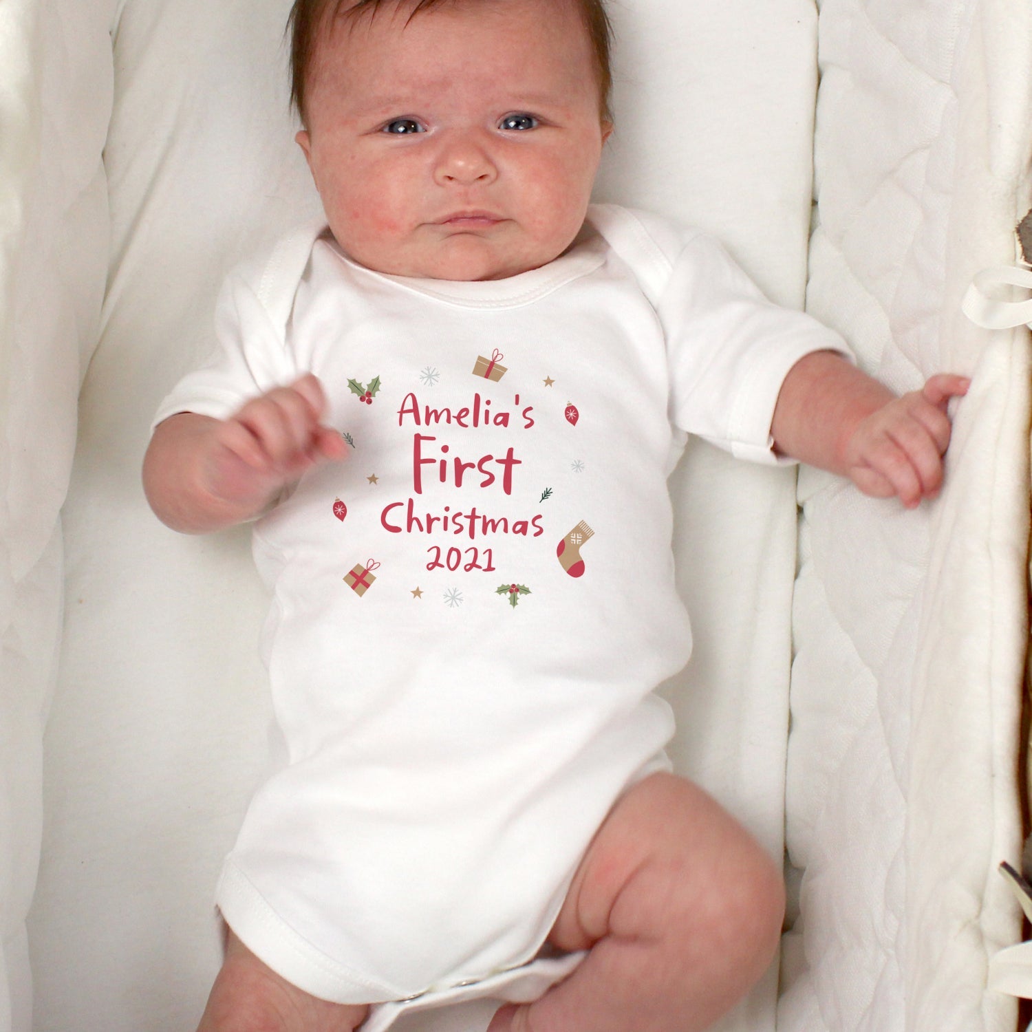 Personalised First Christmas 0-3 Months Baby Vest - Shop Baby Clothing At Gift Moments - 2