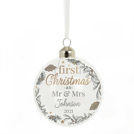 Personalised First Christmas As... Glass Bauble: 4 - Christmas Baubles By Gift Moments