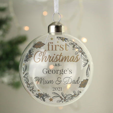 Personalised First Christmas As... Glass Bauble: 3 - Christmas Baubles By Gift Moments