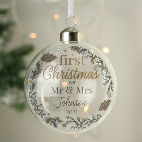 Personalised First Christmas As... Glass Bauble: 1 - Christmas Baubles By Gift Moments
