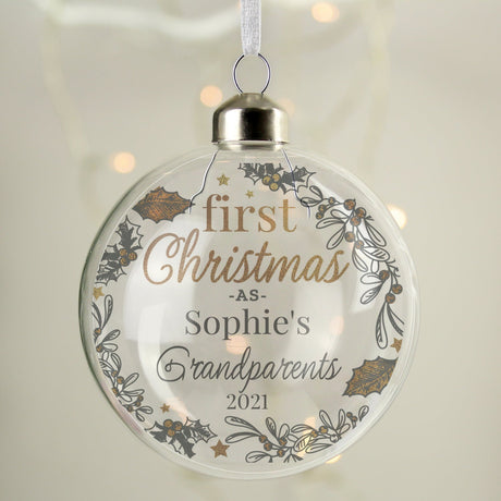 Personalised First Christmas As... Glass Bauble: 2 - Christmas Baubles By Gift Moments