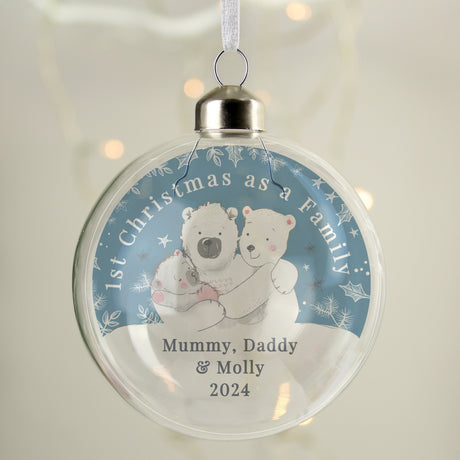 Personalised First Christmas as a Family Glass Bauble: 2 - Christmas Baubles By Gift Moments