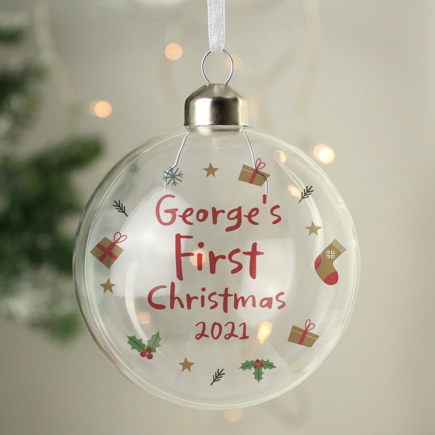 Personalised First Christmas Glass Bauble: 2 - Christmas Baubles By Gift Moments