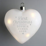 Personalised First Christmas LED Hanging Glass Heart: 2 - LED Lighting By Gift Moments