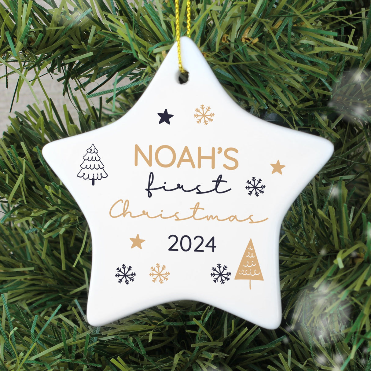 Personalised First Christmas Star Tree Decoration: 2 - Christmas Decorations By Gift Moments