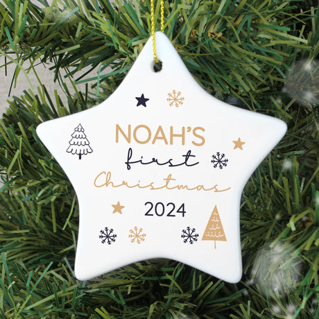 Personalised First Christmas Star Tree Decoration: 2 - Christmas Decorations By Gift Moments