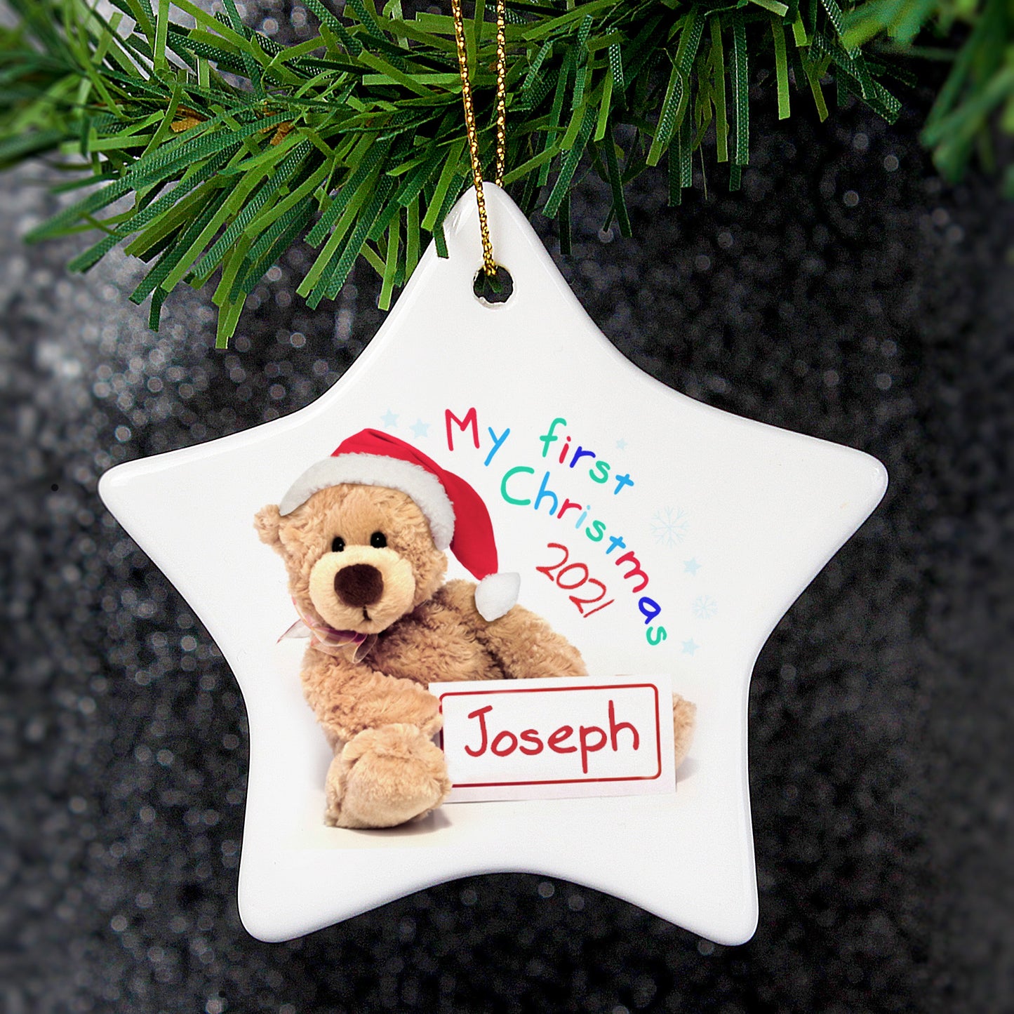 Personalised My First Christmas Teddy Ceramic Star Decoration: 2 - Christmas Decorations By Gift Moments