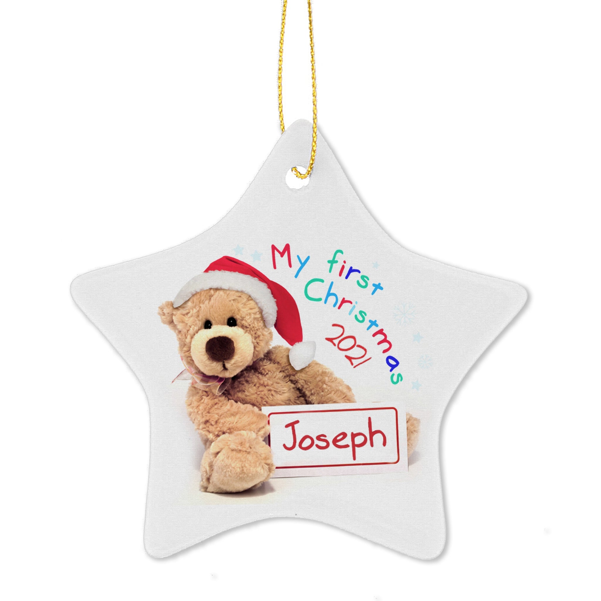 Personalised My First Christmas Teddy Ceramic Star Decoration: 3 - Christmas Decorations By Gift Moments