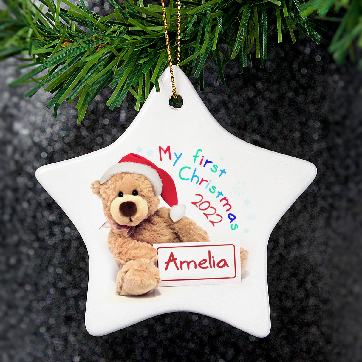 Personalised My First Christmas Teddy Ceramic Star Decoration: 1 - Christmas Decorations By Gift Moments