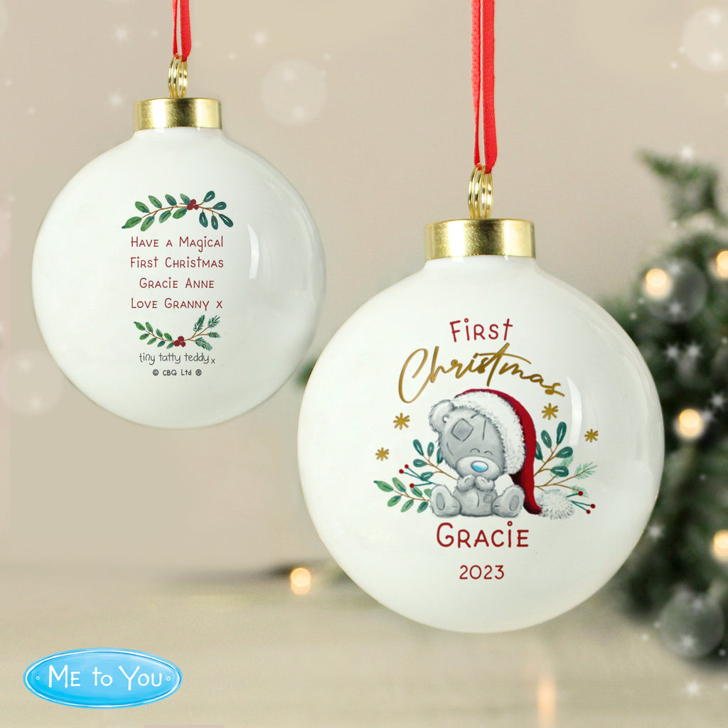 Personalised First Christmas Tiny Tatty Teddy Bauble - Shop Christmas Baubles At Gift Moments - 1