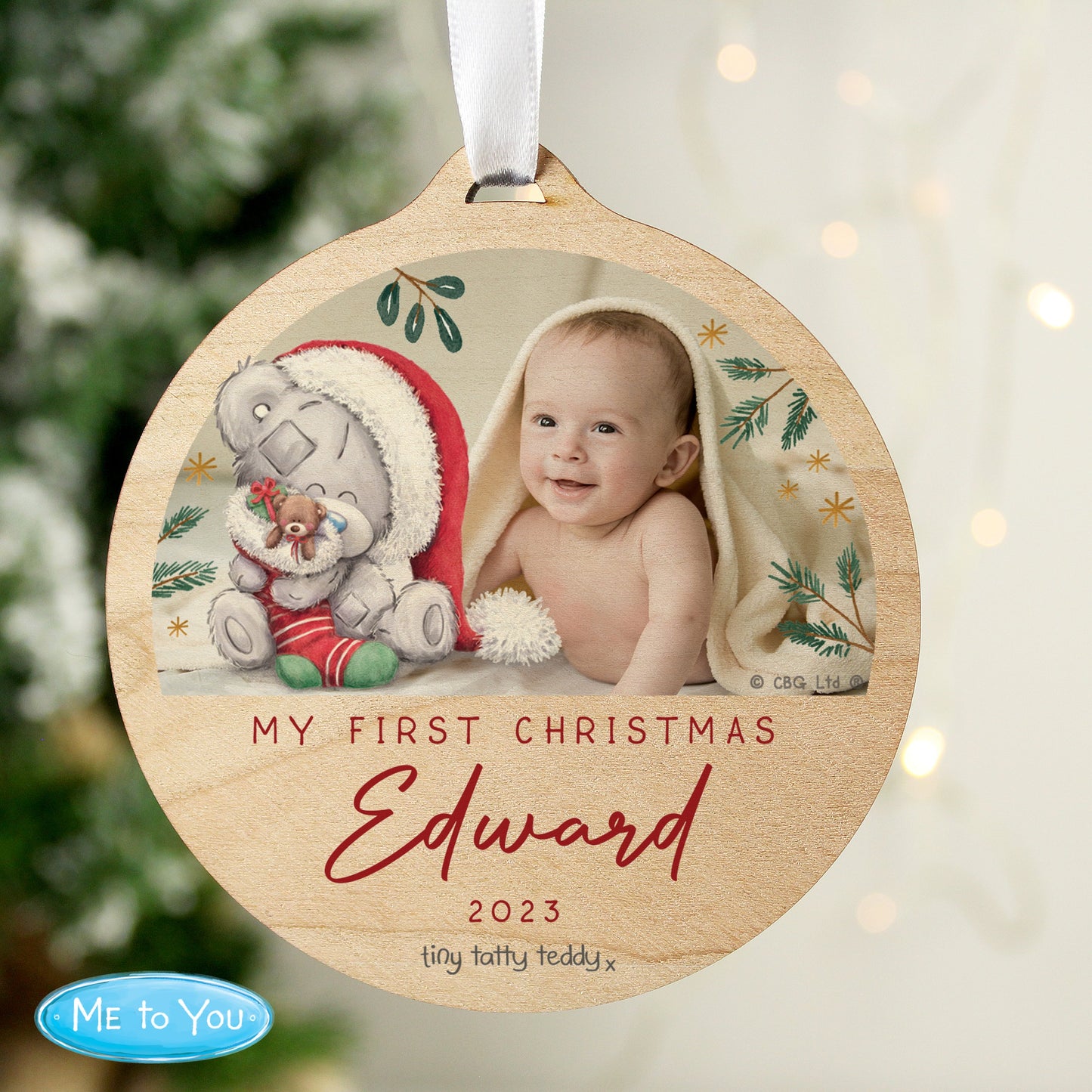 Personalised First Christmas Tiny Tatty Teddy Photo Upload Decoration: 2 - Christmas Decorations