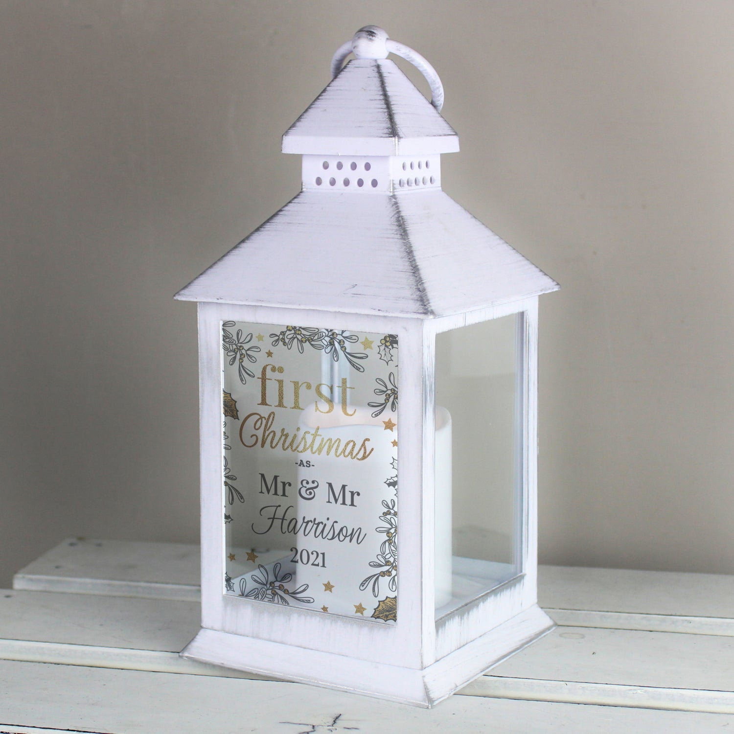 Personalised First Christmas White Lantern - Shop LED Lighting At Gift Moments - 3